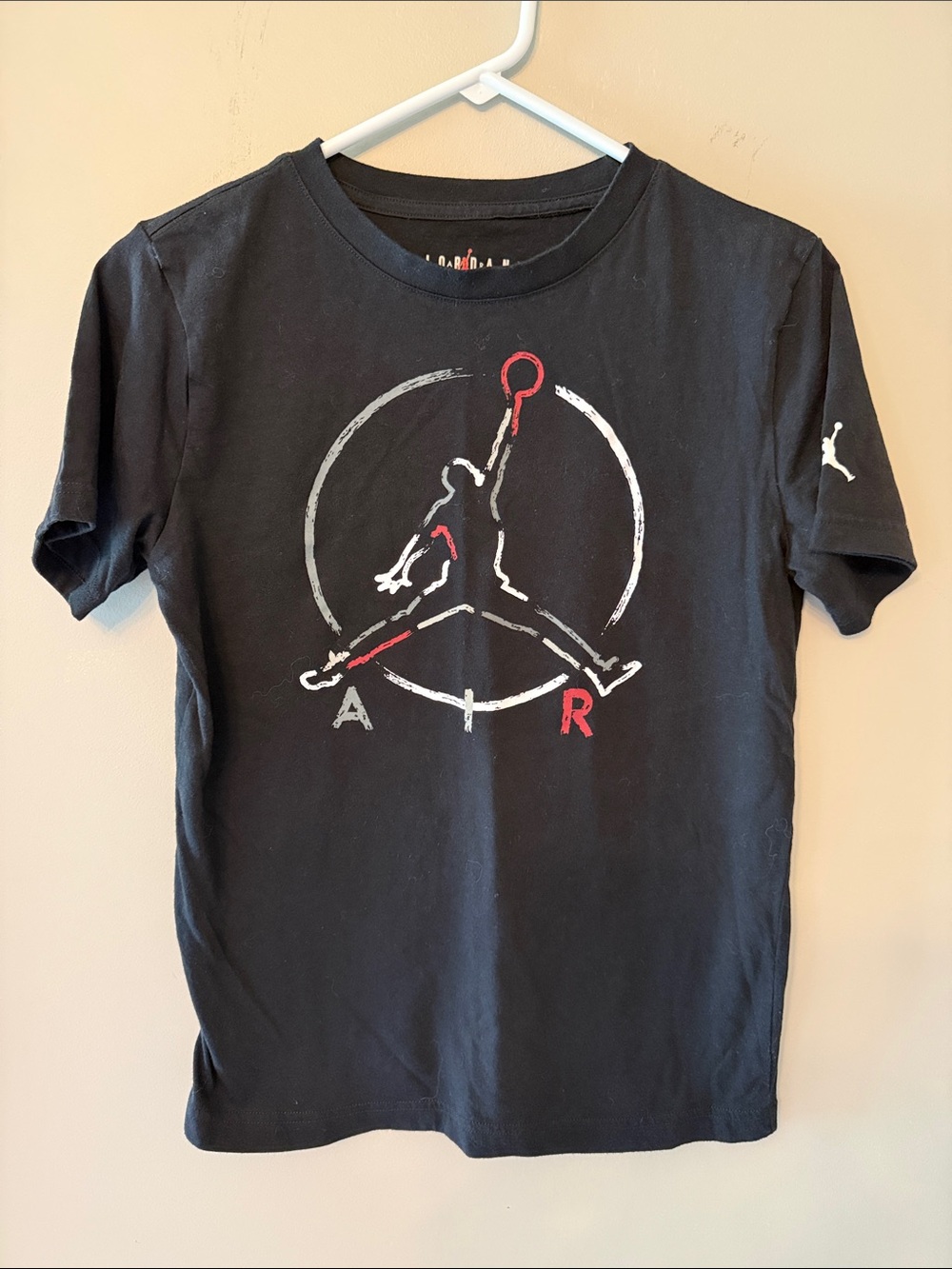 Jordan Black Short Sleeve T-Shirt with White and Red Jumpman Graphic